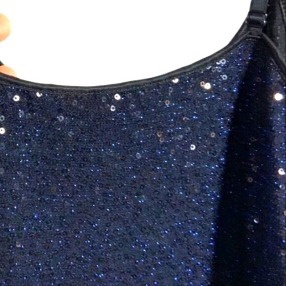 EXPRESS Sequined Camisole Tank Top Navy Spaghetti Strap Sz Small NWT - Picture 8 of 12